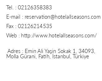 All Seasons Hotel iletiim bilgileri